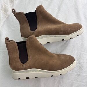Nine West Suede Chelsea Ankle Boots, White Sole, Brown, Women's Size 6M